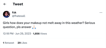 Tweet discussing makeup challenges